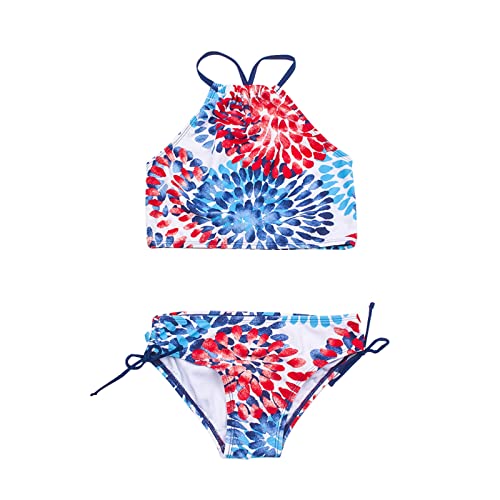 Girls' Daisy UPF 50+ Beach Sport Halter Tankini 2-Piece Swimsuit Swimwear Bikini Set Summer Bathing Suit