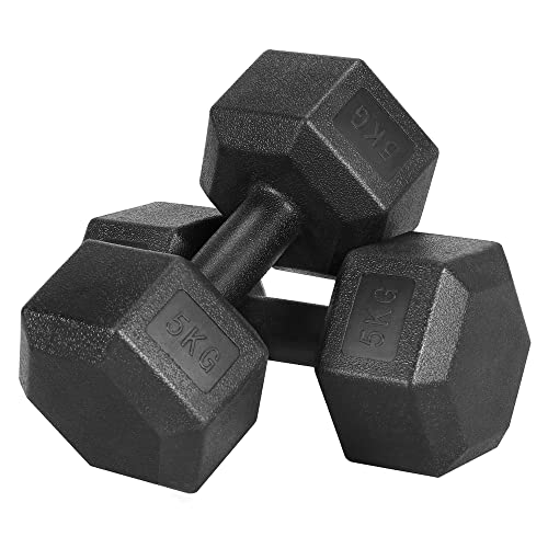 Yaheetech Juego de Pesas y Mancuernas 2 * 5kg Mancuernas Hexagonales Pesas de Ejercicio Pesa Gimnasio en Casa para Gimnasio Fitness Negra