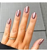 Rose Gold Press on Nails Metallic Plating Fake Nails Short Square Nails Press ons Chrome Metal Gl...