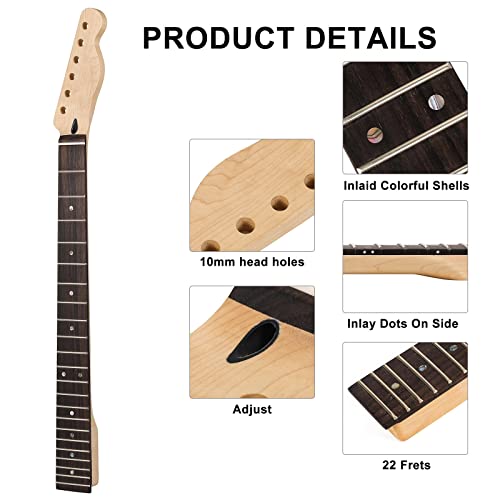 22 Fret Electric Guitar Neck Maple Head Rosewood Fretboard Tl Parts Replacement #TOP1