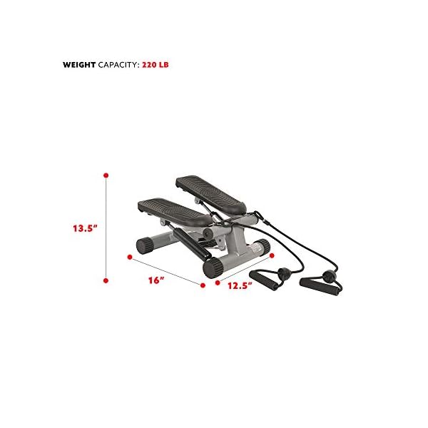 Sunny-Health-Fitness-Mini-Stepper-with-Resistance-Bands-Black Sunny Health & Fitness Mini Stepper for Exercise Low-Impact Stair Step Cardio Equipment with Resistance Bands, Digital Monitor, Optional Twist Motion Stepper , Black
