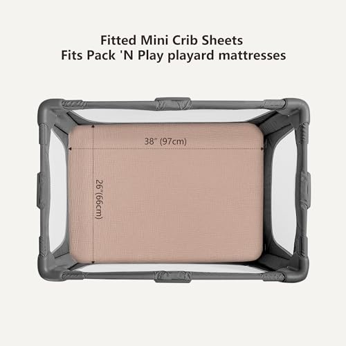 Image of Bearmoss Muslin Mini Crib Sheets for Pack N Play Mattress - 100% Cotton - 38 inchx26 inch Soft Breathable Playard Baby Crib Sheets Neutral for Boys Girls - 2 Pack (Pink Star)