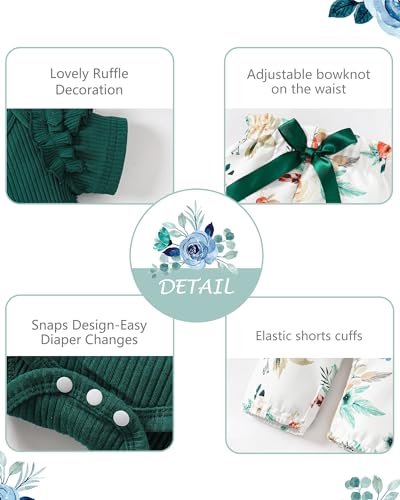 veikimous 12-18 Month Girl Clothes Baby Girl Fall Winter Green Outfits Infant Pants Set Clothing with Headband - Thumbnail 4