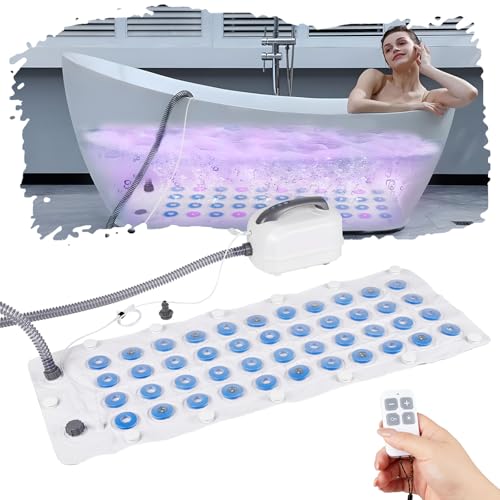 Home Bath SPA Mat Air Bubble Whirlpool Bathtub Mat with LED Lights Portable Bathtub Massage Machine with Pillow & Anti-Slip Suction Cups 6 Speed Bubbles Adjustment