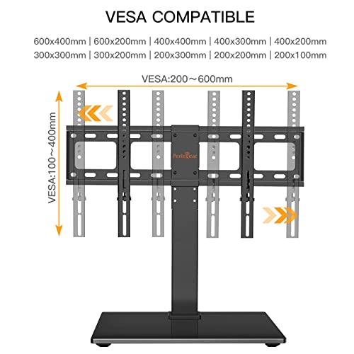 Perlegear TV stojan, univerzální TV stojan pro většinu 37-65palcových televizí, otočný TV stojan udrží až 45 kg, nastavitelná výška a stabilní, max. VESA 600 x 400 mm