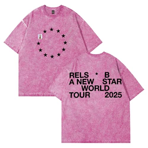 Rels B A New Star EU - Camiseta lavada 2025 World Tour de algodón de manga corta con cuello redondo para mujer y hombre, rosa, L
