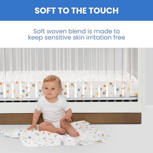 Image of Delta Children Fitted Crib Sheets for Girls and Boys - Crib Sheet for Standard Crib and Toddler Mattresses - 28x52 Inch (Pack of 3), Space Exploration