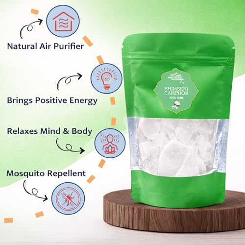 Image of Bhimseni Camphor 100g | High Purity 100% Kapur | Lab Tested | Pooja, Hawan, Aarti, Meditation & Aromatherapy | Electric Camphor Diffuser & Dhoop Burner Use