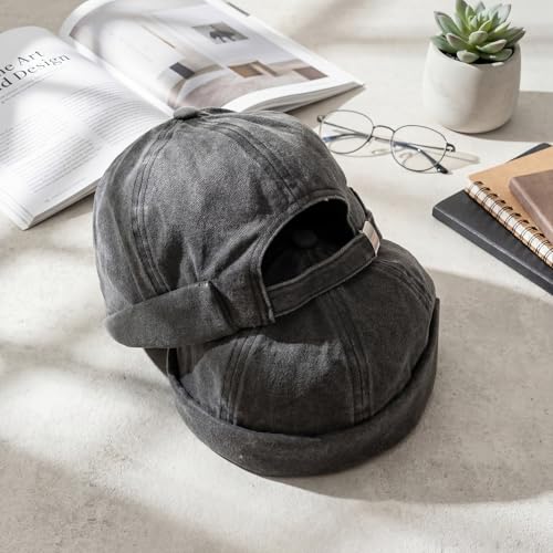 Image of SATINIOR 2 Pieces Brimless Hats for Men Adjustable Docker Cap Casual No Brim Hat Rolled Cuff Sailor Skullcap