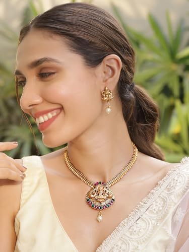 Image of Rubans Necklace Set Gold Plated Traditional Stylish Jewellery Gift for Women & Girls