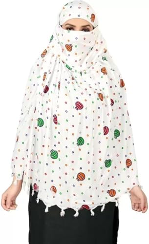 Image of Cotton Long Scarf Cum Mask Scarves Usable for Vehicle Driver | White Printed Design Fabric | Universal Size | Soft & Breathable Sun Protection | For Girl & Women