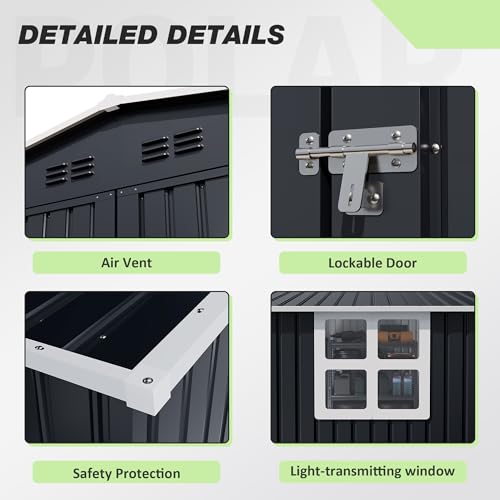 Image of Polar Aurora 12x20 FT Outdoor Storage Shed Black | Large Garden Shed, 2 Windows & Lockable Doors, Garage Car Shelter with Side Door & Air Vents, For Backyard Garden Patio Lawn