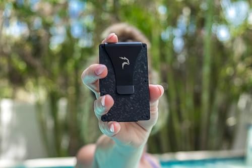 Bravebird Slim Metal Wallet, Card Holder, Forged Carbon Color, 8-9 Card Capacity, RFID Blocking, Clip or Strap2