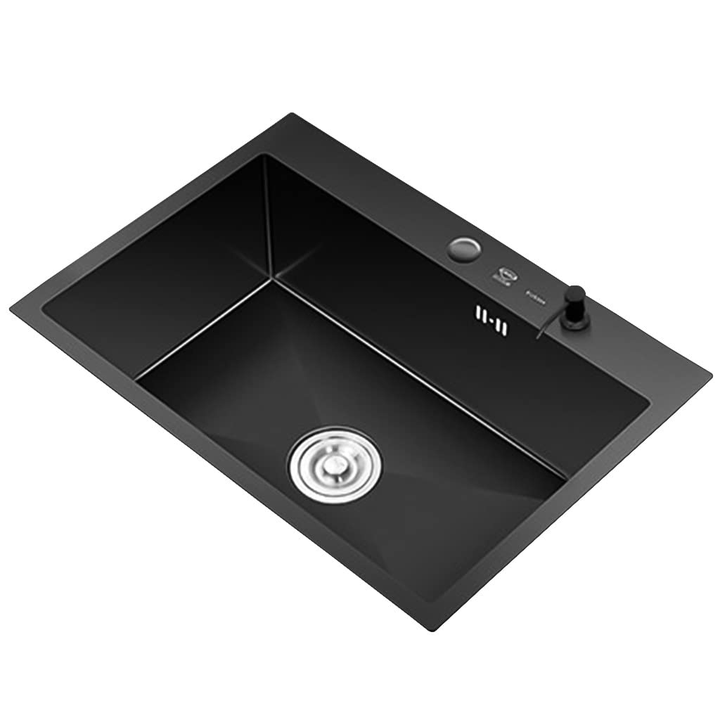 LMYSXAOZ Kitchen Sink, Square Single Bowl Prep Stainless Steel Brushed Bar Drop-In Or Undermount Installation, Easy To Clean (Color : Black, Size 80x50cm)