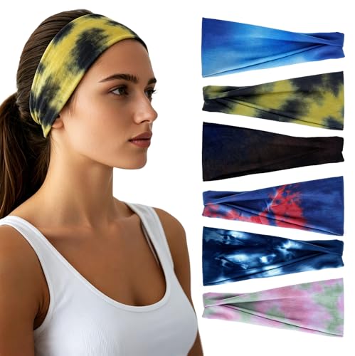 Image of Headbands for Women - 6 Pack Wide Elastic Hair Bands | Stretchy Sweatbands Hair Bands | Soft Sports Thin Head Bands | Non-Slip Accessories Bands for Fashion, Washing Face, Workouts, Yoga, Daily Use