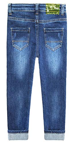 Kidscool Space Kids pernas viradas para cima faixa elástica interna macia lavada jeans slim, Azul, 9