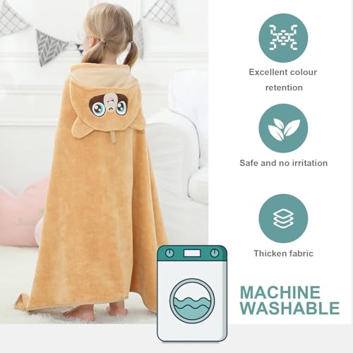Image of MICHLEY Cartoon Hooded Baby Towel Unisex, Premium Soft Swimming Bathrobe Large Washcloths 31.5 inch x 53 inch for 0-9T (Raccoon)