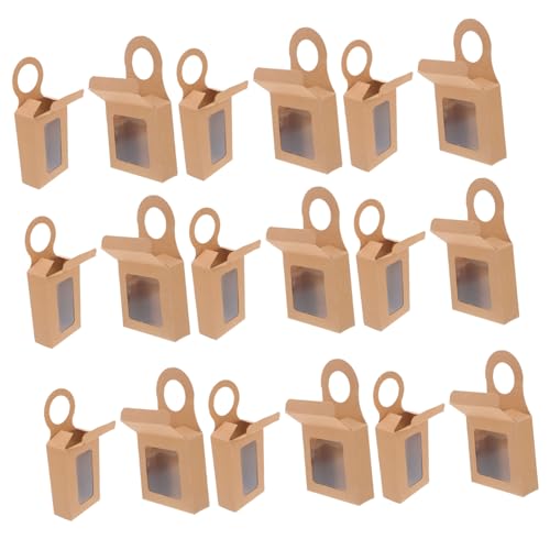 Healeved 24 piezas Cajas Colgantes para Botellas de Vino Kraft con Ventana Transparente Plegables para Elegantes Dulces Galletas y Trufas para Bodas y Fiestas