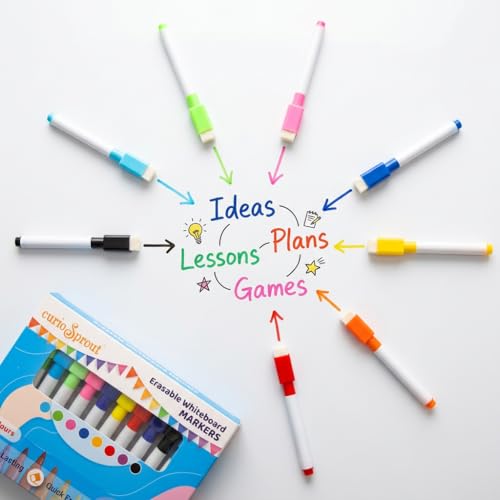 Image of Whiteboard Markers | 24 Pcs, 8 Colours | Fine Tip Dry Erase Marker Pen Set | Multi-Surface: Board, Glass & Ceramic | For School, Office & Home