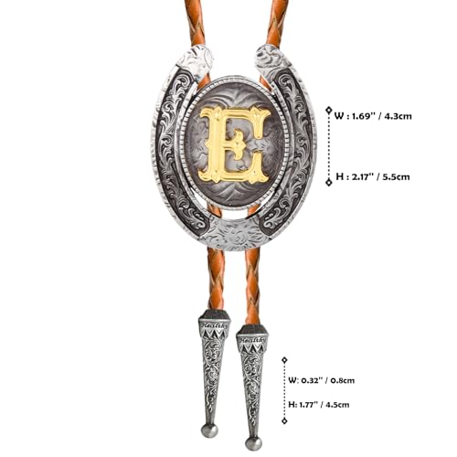 Image of Vintage Western Cowboy Monogram Initial Letter Bolo Tie for Men | Premium brown braided leather, adjustable sliding clasp, anti-tarnish alloy pendant, versatile A-Z western bolo tie