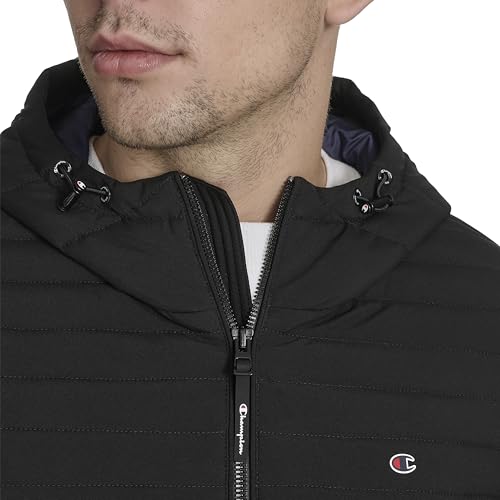 Champion Men's Lightweight Hooded Puffer Jacket, Black, Large - image 2