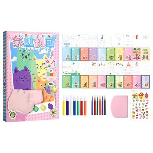 Pintura para rayar,Kit de pintura para rayar | Kit de pintura artística con escobilla de goma para niños | Rainbow Dot Scratch Painting para niños mayores de 6 años, Squeegee Art Kids Painting Noteboo