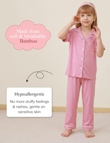 Image of Bamboo Viscose Girls' Sleepwear Short Sleeve Button Down 2-Piece Girls' Pajama Sets