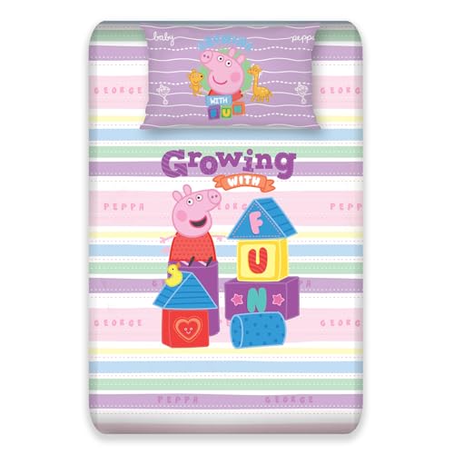 Image of Sassoon Peppa Pig (Fun) Digital Printed, Cotton Single Bedsheet, 300 TC, 1 Pillow Cover, Fade Resistant, Bedsheet for Kid's Bedroom, (1.50m X 2.35m)
