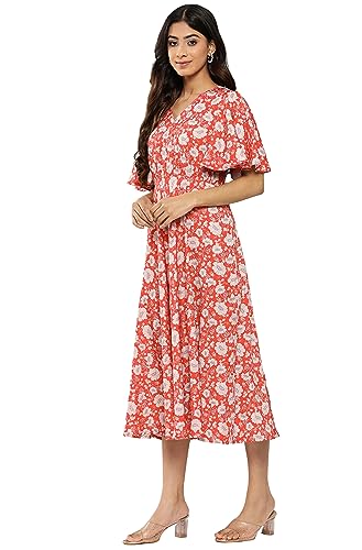 Image of Janasya Women's Crepe Digital Printed FLA Dress