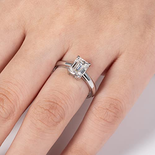 Anuclub 2Cttw Emerald Cut Moissanite Solitaire Engagement Rings D Color Vvs1 18K White Gold Plated 925 Sterling Silver Anniversary Wedding Promise Ring For Women 8 #TOP4