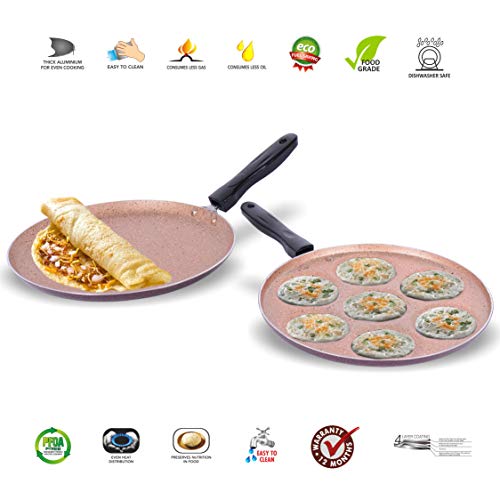 Image of Sumeet Nonstick Granite Finish 2 Pc VIYANA Cookware Set (Dosa Tawa - 26.5cm Dia + Multi Snack Maker - 7 Cavity - 26.5cm Dia)