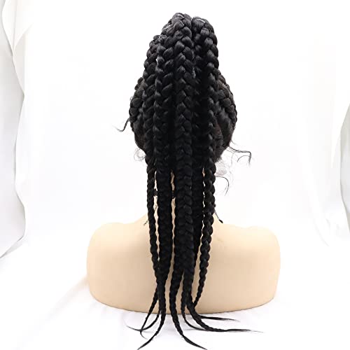 Xiweiya Black Braided Lace Front Wigs for Women Natural Looking Twist Dutch Braids Wig Super Long 36inch Mixed Color Brading Wig - Image 3