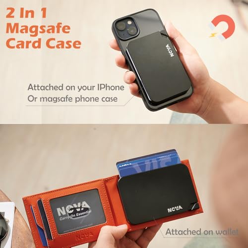 Nova Slim Men Wallet, 2 in 1 Detachable Magsafe Metal Pop Up Card Holders for iPhone, Minimalist RFID Blocking Wallet with Cash Slot, Birthday Gifts For Man (Black)2