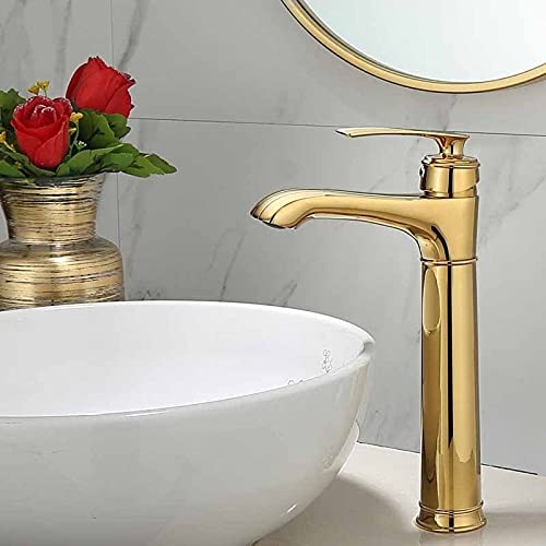 Mitigeur de lavabo de salle de bain robinet dorée eau chaude