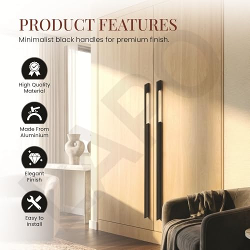 Image of LAPO 2 Piece Handle for Cabinet Wardrobe, 36 inch Long Pull Handle with Comfy Grip, Aluminum Handle for Kitchen, Bedroom, Office, Cabinet Wardrobe with Screws (Black, 910mm (36 inch) M-FB