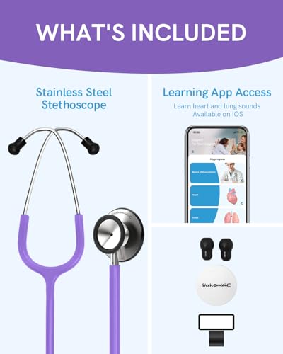 Image of FriCARE Dual Head Stethoscope - Stethoscopes for Nurses, Medical Nursing Students, Paramedics /EMT /LVN /VNA Backup Estetoscopio, Lavender Purple Tube, Stainless Steel Chestpiece