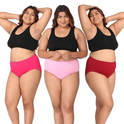 Image of Adira | 3XL to 10XL Cotton Panties for Women Plus Size | High Waist Panty with Full Coverage | Inside Elastic - No Elastic Exposure to Skin | Plus Size | Pack of 3