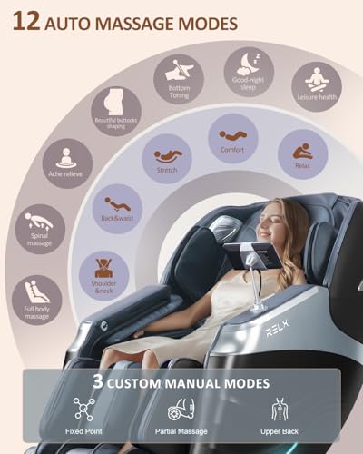 RELX Massage Chair Full Body, 15 Modes Zero Gravity SL-Track Shiatsu Massage Chair Built-in Heat System, Airbag Massage with Body Scan, Deep Yoga Stretch, Calfrest Extension and AI Control(Black)
