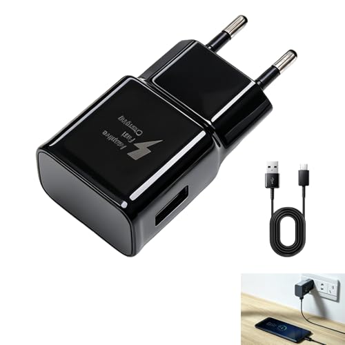Cargador Rápido USB C, Cargador Compatible con Samsung Galaxy S8/S8+/S9/S9+/S10/S10+/S10e, A50/A40/A30/A20/A42 5G, iPhone Otros Dispositivos USB C Carga Adaptativa Seguro Viajes Oficina con Cable 1 m