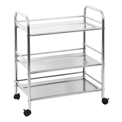 Flyelf 3 Ripiani Carrello da Ristorazione, Carrello da Cucina con Ruote, in Acciaio Inox Supporto per Piante 60 * 36 * 74 cm