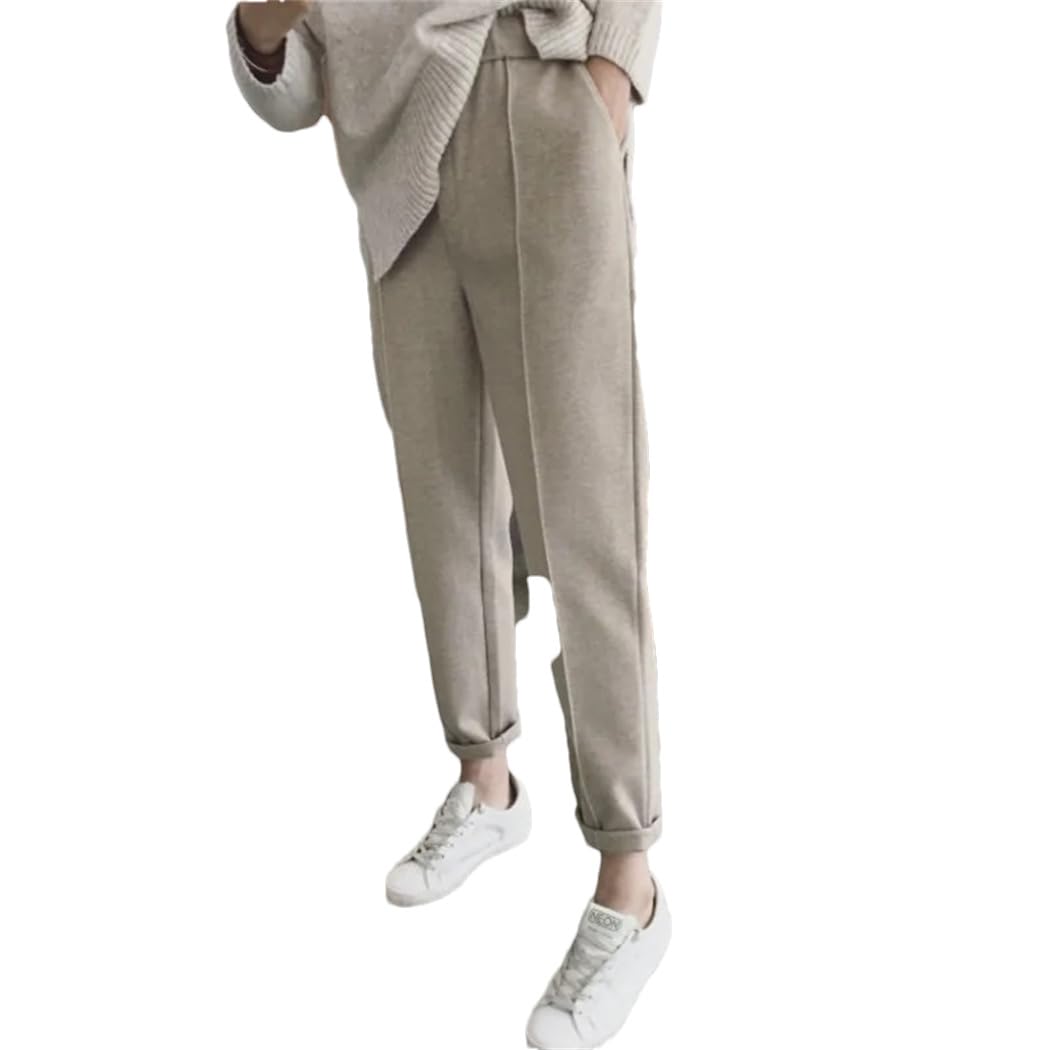 Women Autumn Winter Wool Blend Harem Pants High Waist Office Casual Slim Fit Pencil Trousers