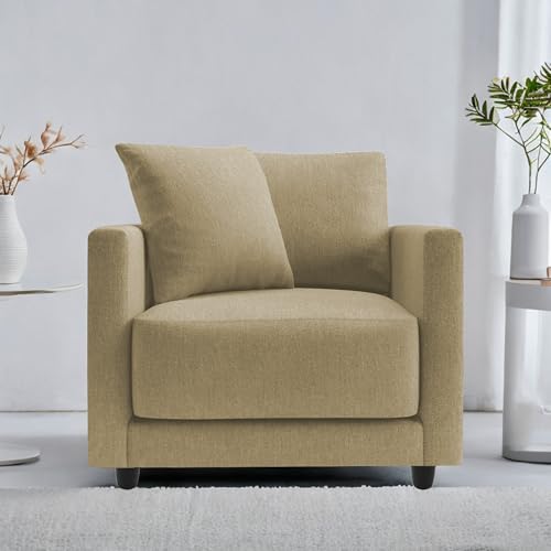 Image of Casaliving Dominic 1 Seater Sofa Set for Living Room (Cream Fabric) Premium Fabric Sofa