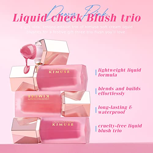 Kimuse Soft Liquid Blush Makeup Trio, Weightless, Long-Lasting Liquid Blush, Luxurious, Dewy Finish, Blends Effortlessly, Healthy Flush, 3 * 0.179 Oz #TOP1