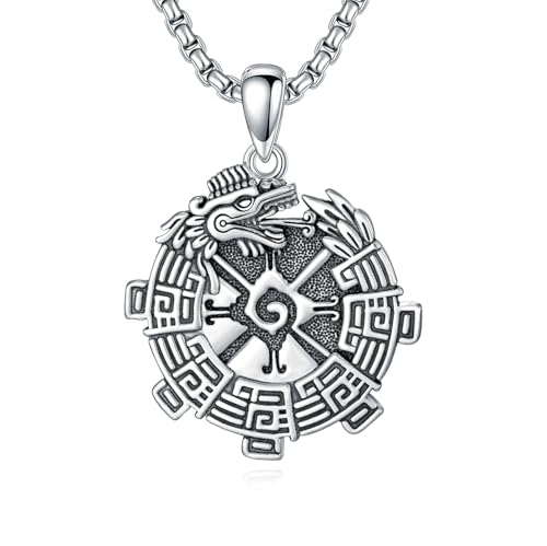 Aztec Necklace 925 Sterling Silver Mayan Dragon Pendant Jewelry for Men Women