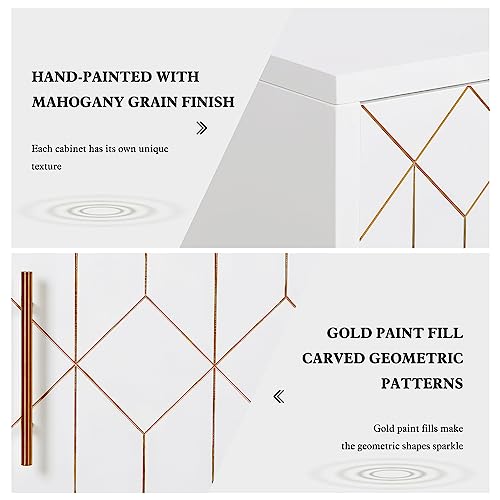 Artpower Accent Cabinet With Doors, Modern Wooden Sideboard, Carved Decorative Storage Cabinets For Bedroom, Living Room, Kitchen, Office, And Hallway, White With Gold Legs #TOP4