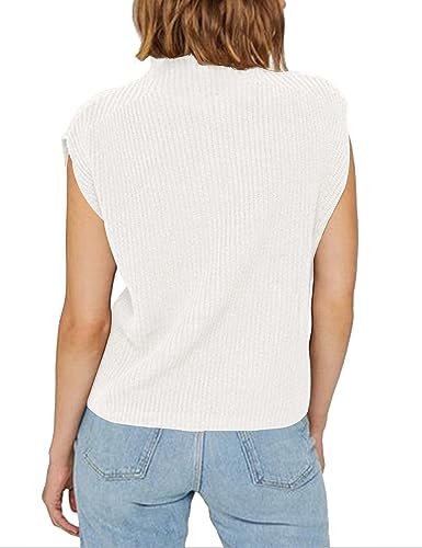 Image of Womens Sleeveless Sweater Vest Turtleneck Ribbed Knit Tank Tops Basic Slim Fit Top