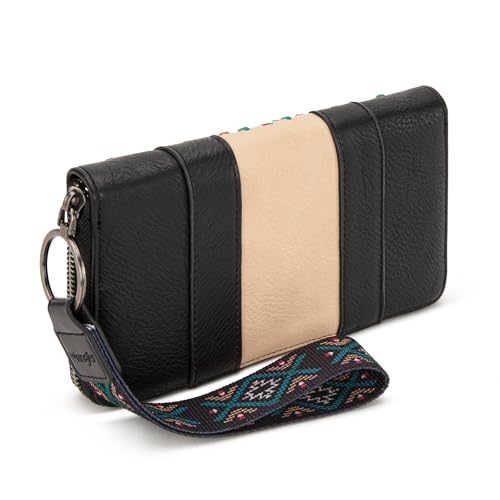 Image of Montana West Wrangler Women's RFID Blocking Wristlet Wallet, Western Style Wrist Strap, Zipper Pocket, Card Holder, Coin Purse. WG2214-W006BK