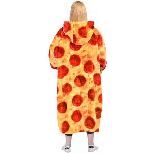 Image of Waitu Wearable Blanket Sweatshirt Gifts for Women and Men, Warm and Cozy Giant Blanket Hoodie, Thick Flannel Blanket with Sleeves and Giant Pocket - Pizzas Red