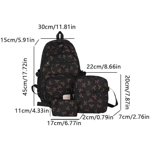 Bow Backpack for Women Coquette, Pink Bow Backpack, Cute Kawaii Nylon Backpacks Set (Rose Red)2