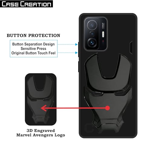 Image of COVERLY Official 3D Touch Feel Trending Marvel Avengers Logo Mask Soft Rugged Grip Silicone Iron Man Super Power Cartoon Movie Engraved Silicone Matte Back Cover for Xiaomi Mi 11T 5G -Black